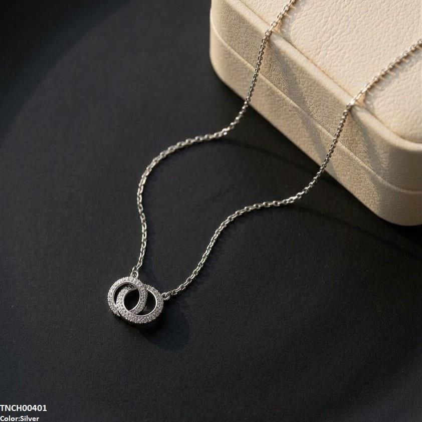 TNCH00401  TNR Stainless Steel Zircon Double Round Necklace  - TNCH