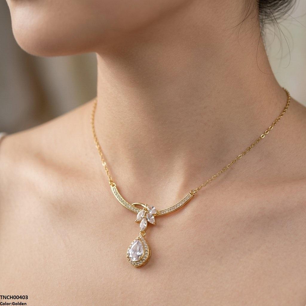 TNCH00403 TNR Stainless Steel Zircon Tear Necklace  - TNCH