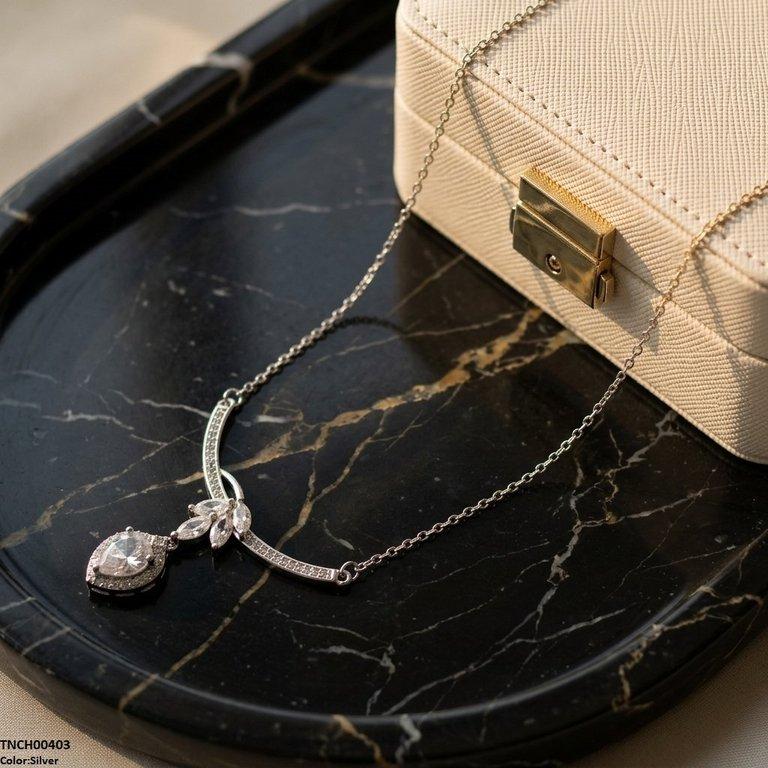 TNCH00403 TNR Stainless Steel Zircon Tear Necklace  - TNCH