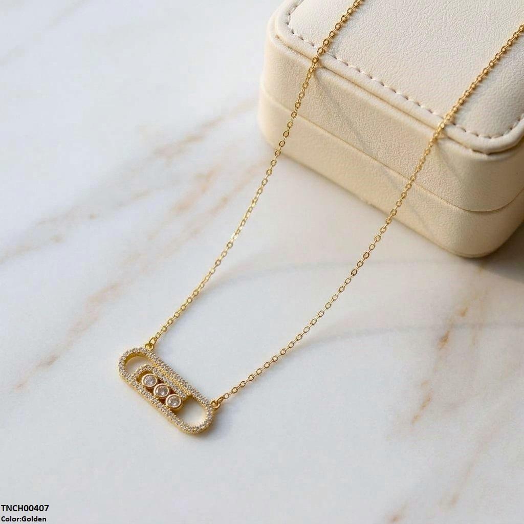 TNCH00407 TNR Stainless Steel Zircon Rectangle Round Necklace  - TNCH