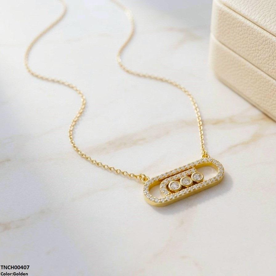 TNCH00407 TNR Stainless Steel Zircon Rectangle Round Necklace  - TNCH