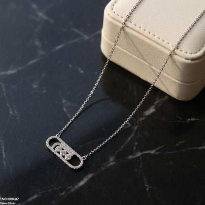 TNCH00407 TNR Stainless Steel Zircon Rectangle Round Necklace  - TNCH