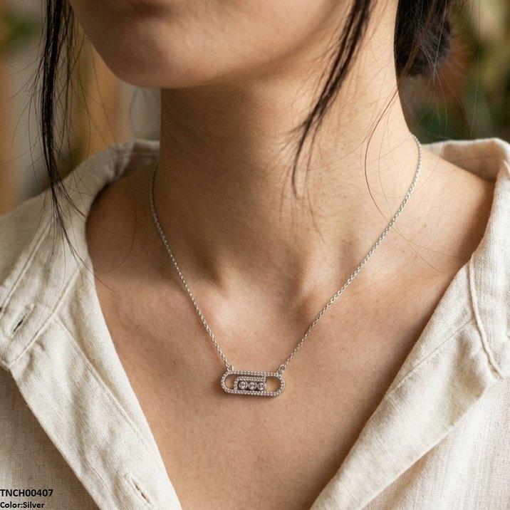 TNCH00407 TNR Stainless Steel Zircon Rectangle Round Necklace  - TNCH