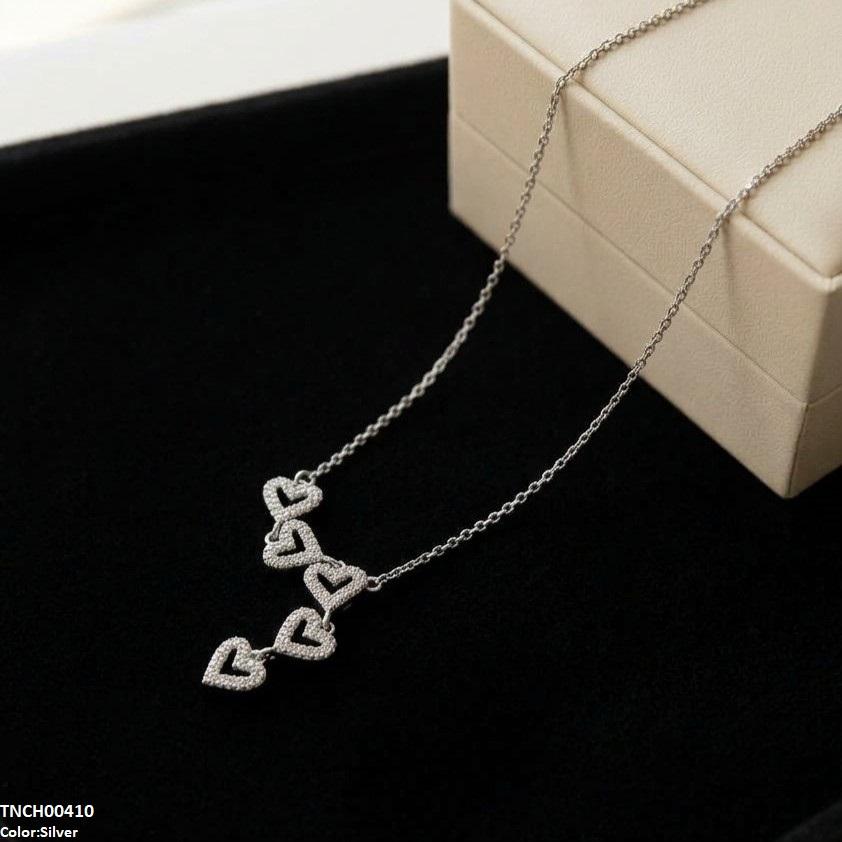 TNCH00410 TNR Stainless Steel Zircon Link Heart Necklace  - TNCH