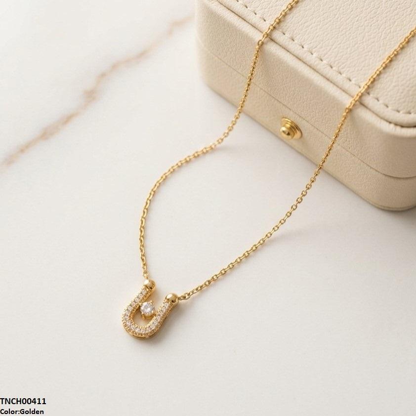 TNCH00411 TNR Stainless Steel Zircon U Shape Necklace  - TNCH