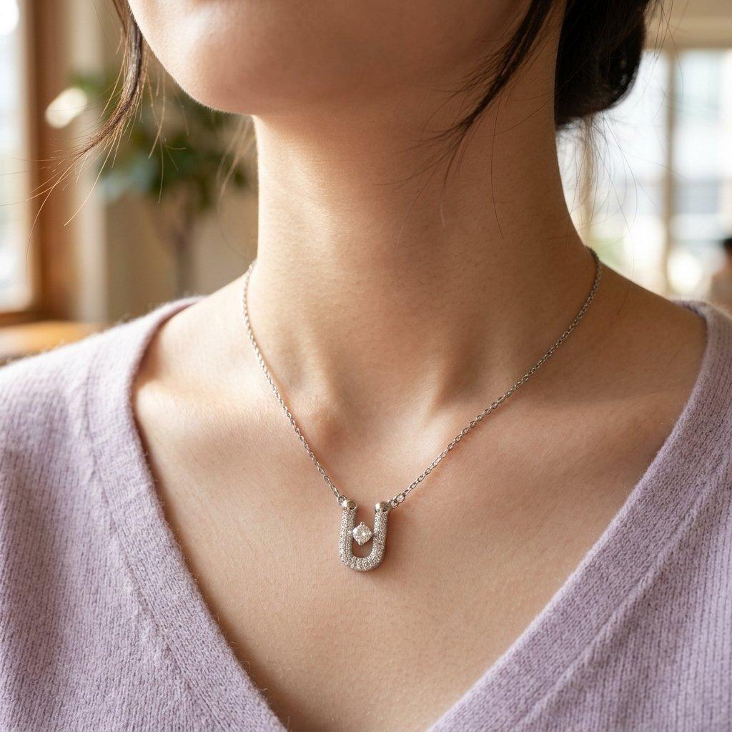TNCH00411 TNR Stainless Steel Zircon U Shape Necklace  - TNCH