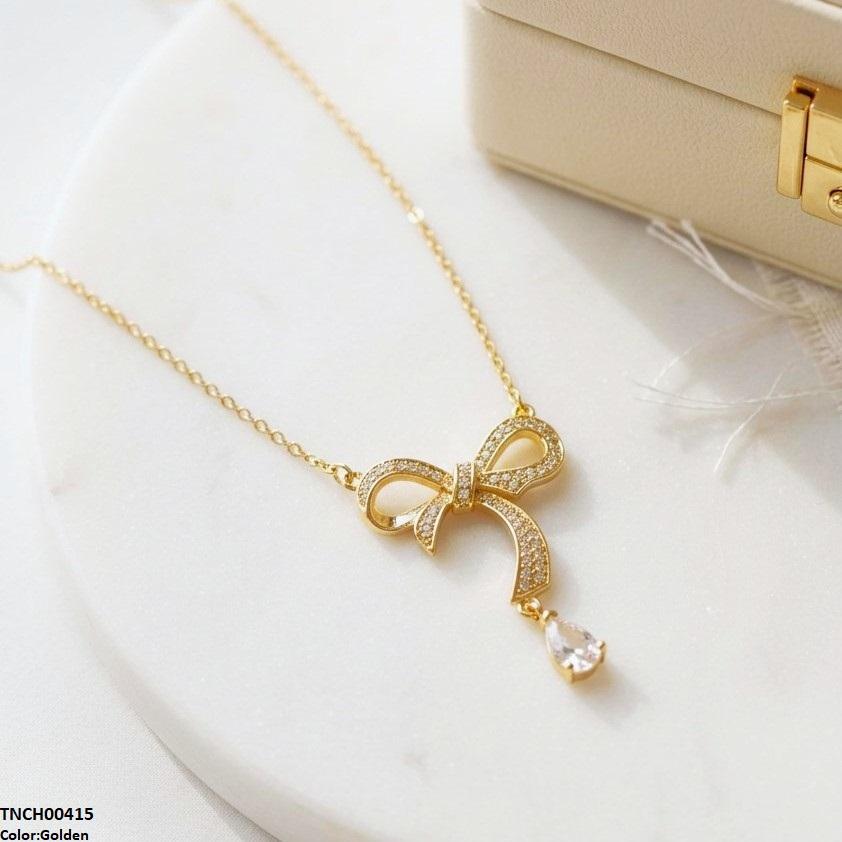 TNCH00415 TNR Stainless Steel Zircon Bow Necklace  - TNCH