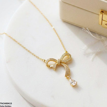 TNCH00415 TNR Stainless Steel Zircon Bow Necklace  - TNCH