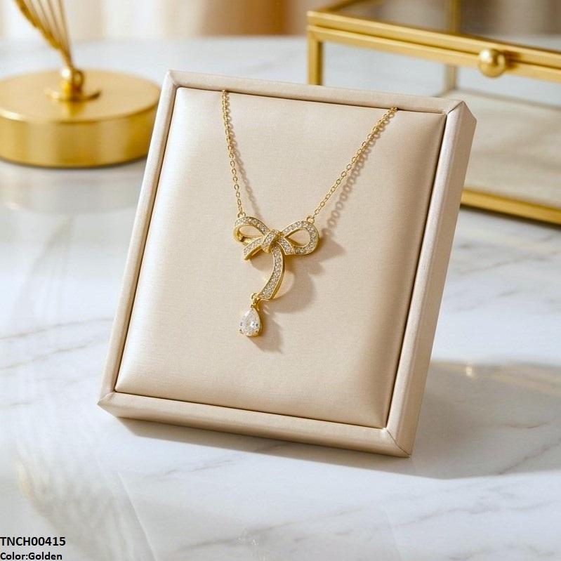 TNCH00415 TNR Stainless Steel Zircon Bow Necklace  - TNCH