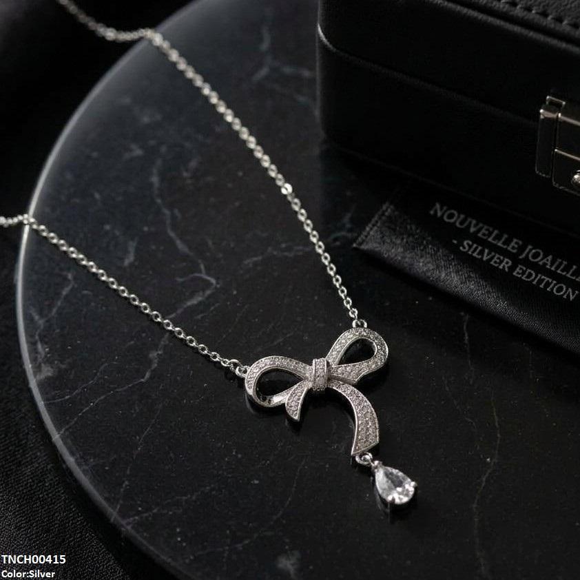 TNCH00415 TNR Stainless Steel Zircon Bow Necklace  - TNCH