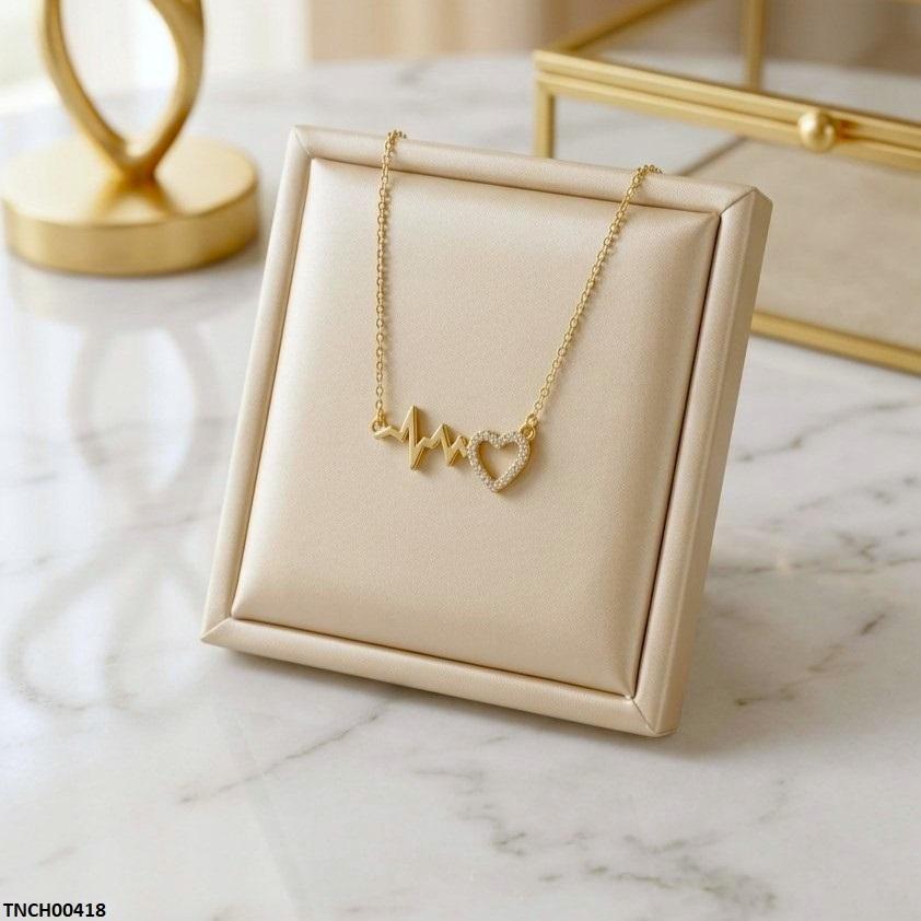 TNCH00418 TNR Stainless Steel Zircon Heart Beat Necklace  - TNCH