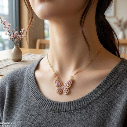 TNCH00419 TNR Stainless Steel Zircon Butterfly Necklace  - TNCH