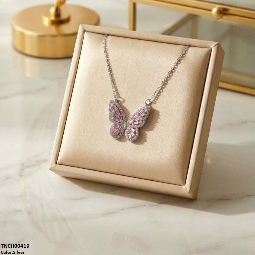 TNCH00419 TNR Stainless Steel Zircon Butterfly Necklace  - TNCH
