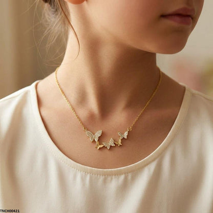 TNCH00421 TNR Stainless Steel Zircon Link Butterfly Necklace  - TNCH