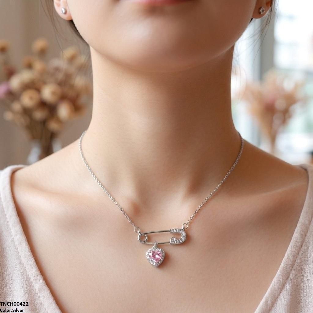 TNCH00422  TNR Stainless Steel Zircon Pin Heart Necklace  - TNCH