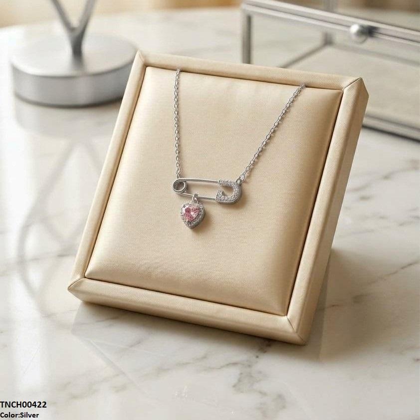 TNCH00422  TNR Stainless Steel Zircon Pin Heart Necklace  - TNCH