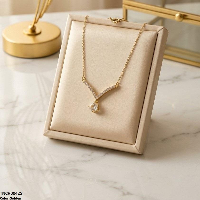 TNCH00425 TNR Stainless Steel Zircon Round Necklace  - TNCH