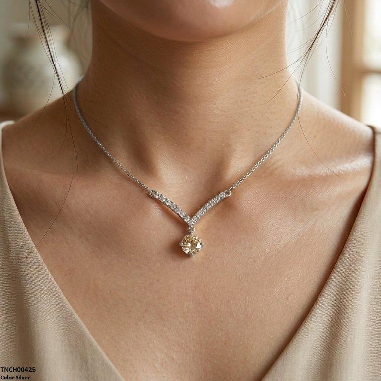 TNCH00425 TNR Stainless Steel Zircon Round Necklace  - TNCH
