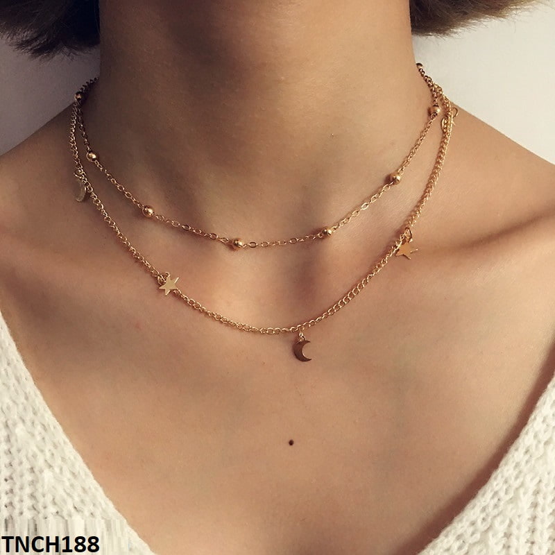 TNCH188 YYE Balls/Moons/Stars Curb Layered Necklace