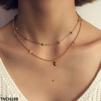 TNCH188 YYE Balls/Moons/Stars Curb Layered Necklace