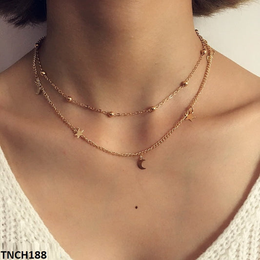 TNCH188 YYE Balls/Moons/Stars Curb Layered Necklace