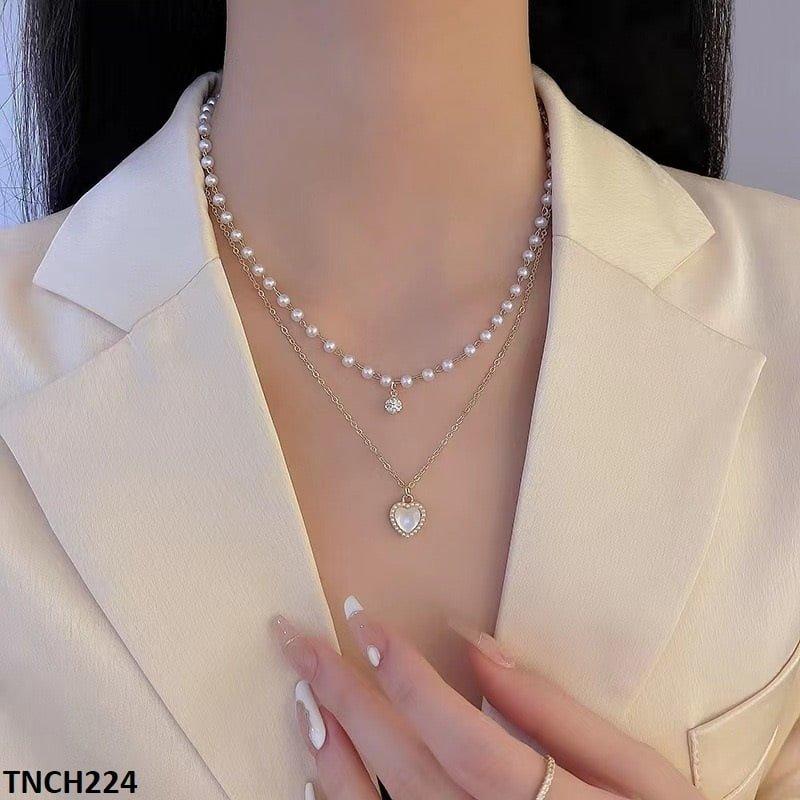 TNCH224 BTO Heart Pearl Layered Necklace