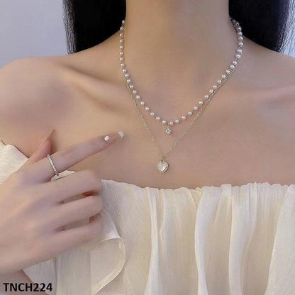 TNCH224 BTO Heart Pearl Layered Necklace