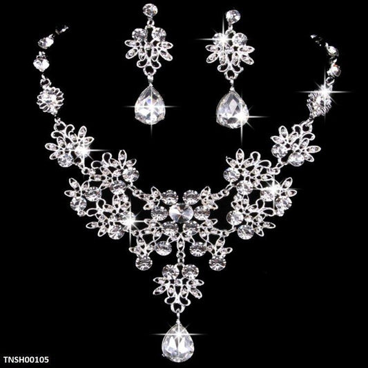 TNSH00105 LQP Flower Tear Drop Necklace Set  - TNSH