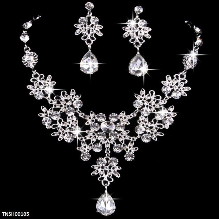 TNSH00105 LQP Flower Tear Drop Necklace Set  - TNSH