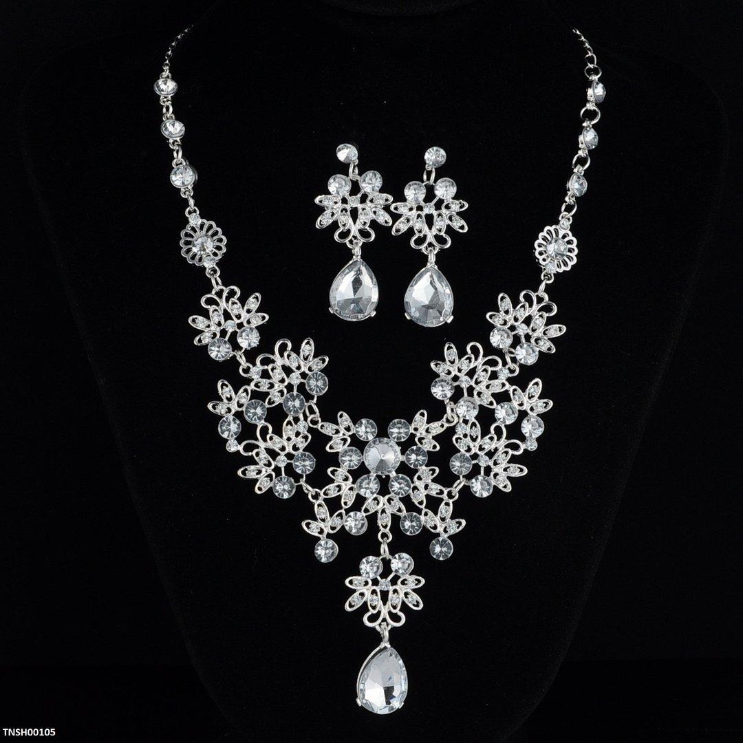 TNSH00105 LQP Flower Tear Drop Necklace Set  - TNSH
