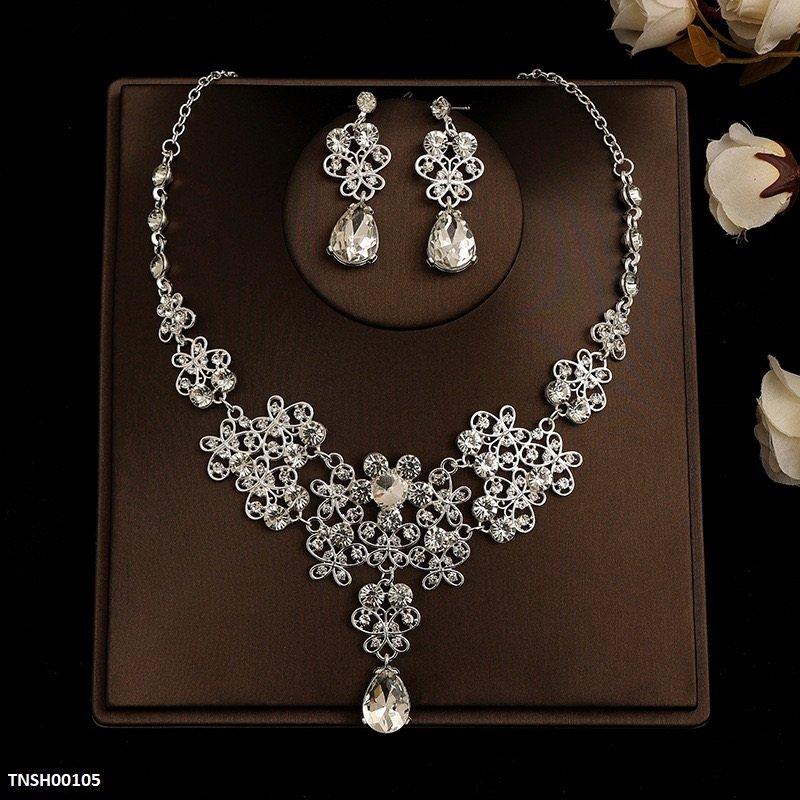 TNSH00105 LQP Flower Tear Drop Necklace Set  - TNSH