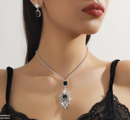 TNSH00113 YJJ Celestial Square Drop Necklace Set - TNSH