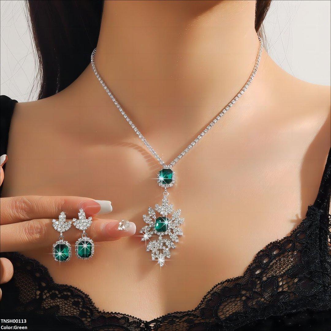 TNSH00113 YJJ Celestial Square Drop Necklace Set - TNSH