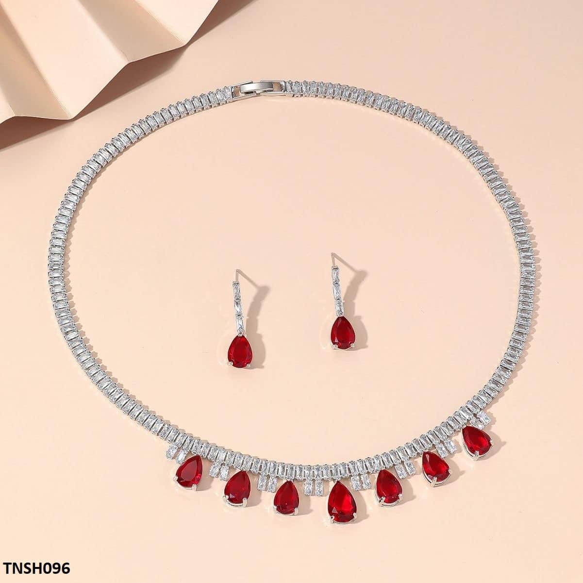 TNSH096 DNG Baguette Tear Necklace Set