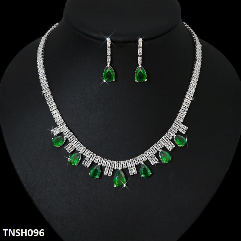 TNSH096 DNG Baguette Tear Necklace Set