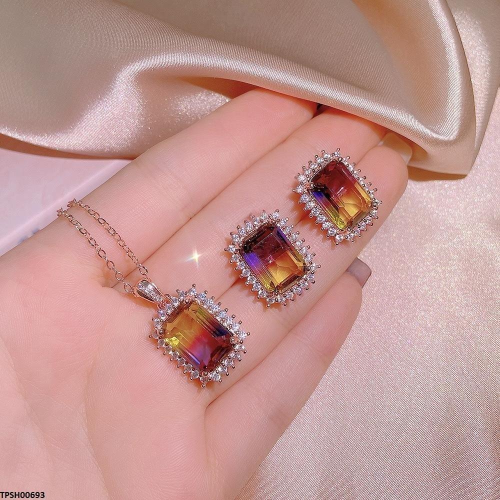 TPSH00693 KYC Rectangle Ametrine Pendant Set - TPSH