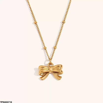 TPSH00719 DGF Stainless Steel Bow Drop Pendant With Chain - TPSH