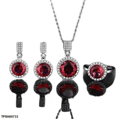 TPSH00733 JJF Round Crystal Pendent Set - TPSH
