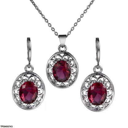 TPSH00743 YLE Oval Flower Pendant Set - TPSH