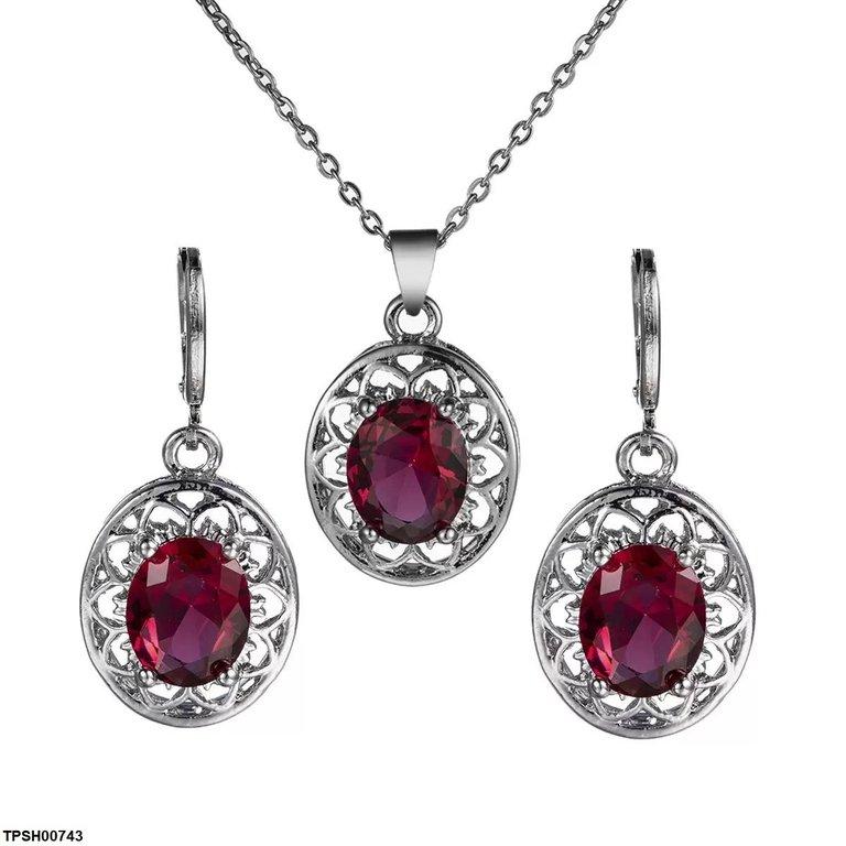 TPSH00743 YLE Oval Flower Pendant Set - TPSH