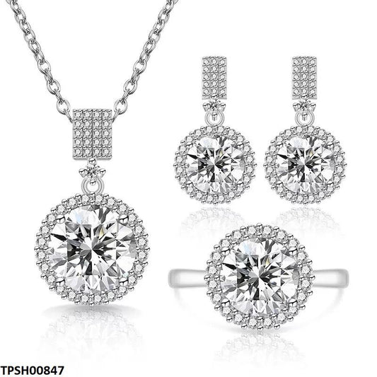 TPSH00847 BLX Round Stone Drop ZIRCON Pendant Set - TPSH