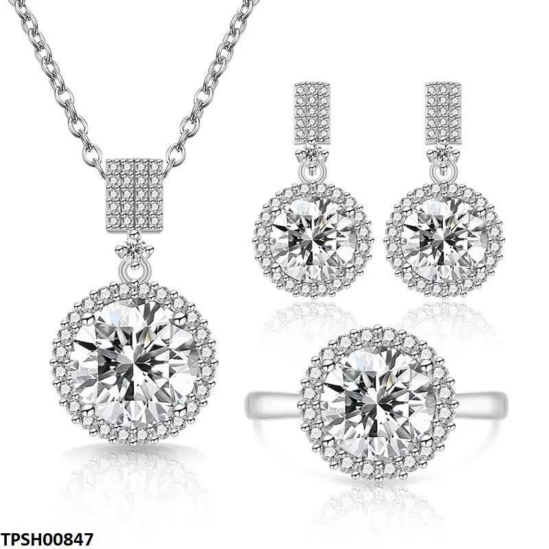TPSH00847 BLX Round Stone Drop ZIRCON Pendant Set - TPSH