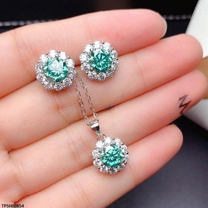 TPSH00854 KRL Round Green ZIRCON Stone Pendant Set - TPSH