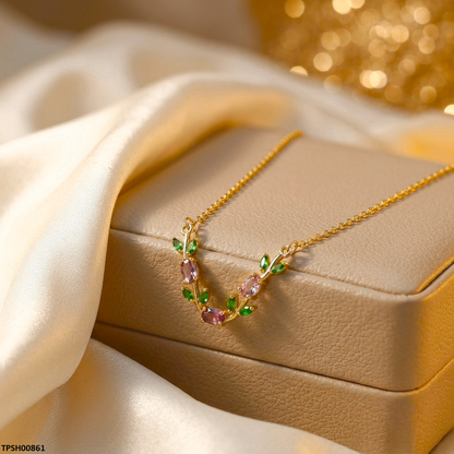 TPSH00861 MSJ Tulip Leaf Stone Pendant With Chain - TPSH