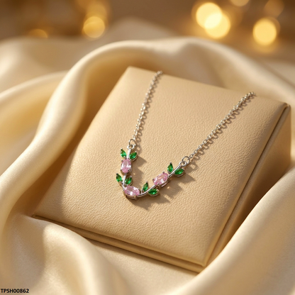 TPSH00862 MSJ Tulip Leaf Pink/Green Stone Pendant With Chain - TPSH