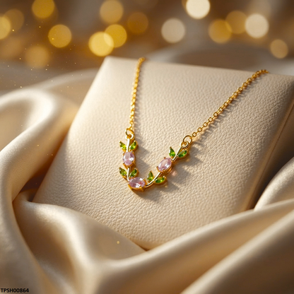 TPSH00864 MSJ Tulip Leaf Pink/Green Stone Pendant With Chain - TPSH