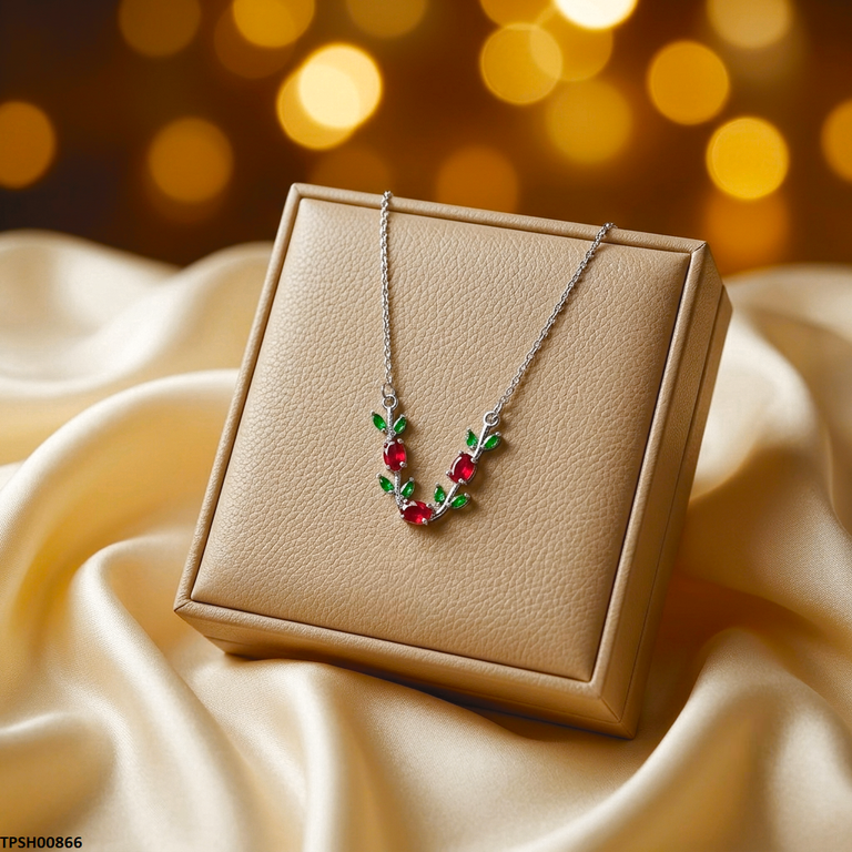 TPSH00866 MSJ  Tulip Leaf  Stone Pendant With Chain - TPSH