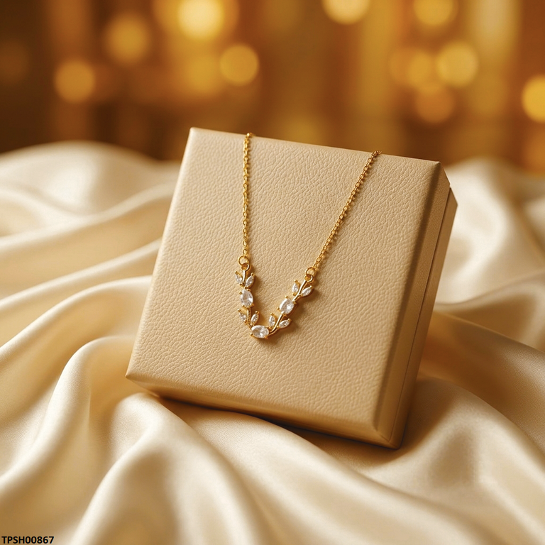 TPSH00867 MSJ Tulip Leaf White Stone Pendant With Chain - TPSH