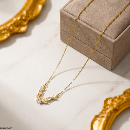 TPSH00867 MSJ Tulip Leaf White Stone Pendant With Chain - TPSH