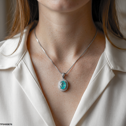 TPSH00876 MSJ Oval Stone ZIRCON Pendant With Chain - TPSH